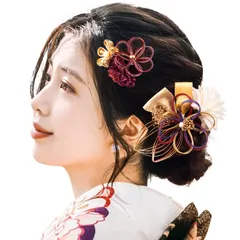特別価格　コーム 結婚式 2枚セット ヘアアクセサリー 和風 飾り 髪 七五三 卒業式 浴衣 和装 着物 (パープル) 振袖 成人式 袴 花 細工 水引 髪飾り [OTAKUMARKET]