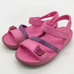 クロックス サンダル リナ チャーム ブランド 靴 キッズ 女の子用 C12サイズ ピンク crocs 【中古】