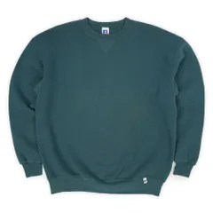 ラッセル RUSSELL 90s 90年代 前V ブランクスウェット MADE IN USA アメリカ製 サンフェード クルーネック 無地 旧タグ ヴィンテージ 古着 メンズ スウェット トレーナー ブルーグリーン XL【中古】