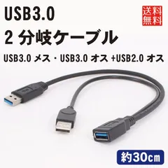 USB3.0 30cm 二股 2分岐ケーブル (USB3.0メス/USB3.0オス+USB2.0オス) 電源補助 USBケーブル USB ケーブル コード 2分岐 PC パソ... _e