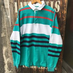 90s USA製 LAND'S END Rugby Shirt US-L オールド ランズエンド マルチパターン ラガーシャツ XL相当   Made in USA