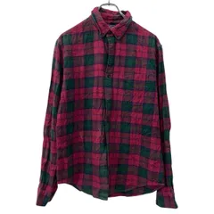 LANDS'END 長袖 チェックシャツ M エンジ マルチカラー ボタンダウン ボタン 胸ポケットカジュアルシャツ チェック柄 春物 a710-6323のサムネイル