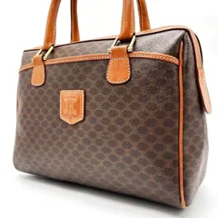 ✨良品✨ CELINE セリーヌ ミニボストンバッグ ハンドバッグ  マカダム柄 総柄 エンボス加工 トラベラー 旅行 ゴールド金具 ビンテージ ヴィンテージ PVCレザー ヌメ革 ユニセックス レディース メンズ ブラウン 茶色