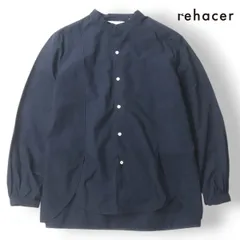 新品未使用 rehacer レアセル 2023AW サンプル ラウンドヘム ヴィンテージ加工 長袖 バンドカラーシャツ 紺 M【参考価格￥12,980-】のサムネイル