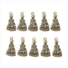 T-225X アンティーク チャーム【クリスマスツリー】10個セット カン付き 木 冬 星 ジングルベル ストラップ ピアス イヤリング ハンドメイド アクセサリー パーツ