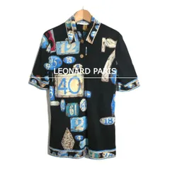 LEONARD PARIS レオナールパリ シルク100％ シャツ ブラウス ポロシャツ 半袖 総柄 ブラック サイズ38 レディース