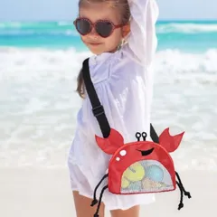 キッズ バッグ 男の子 女の子 男女兼用 ショルダー 肩掛け メッシュ カニ かに ビーチバッグ 海 遊び道具 プール 子供 砂遊び 磯遊び 収納 子ども 軽量 マチ有 海水浴 水遊び カバン 鞄 6色展開 赤 ピンク 黄色 紫 オレンジ きみどり 在庫限り！