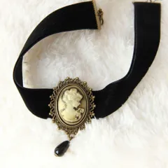 ネックレス  カメオ風 リボンチョーカー  ゴスロリ　コスチューム コスプレ ベルベット ドール