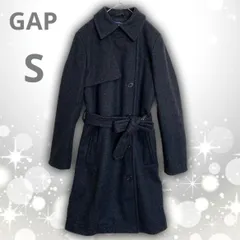 【即決ご希望額はコメントへ】 美品　ＧＡＰ　ギャップ　トレンチ　ウールコート　ベルト付　ダークグレー　Ｓ　秋冬　厚手　メルトン　ロングコート　ミドル丈　Ｐコート　ガンフラップ　ダブル　防寒　きれいめ　大人　通勤　ビジネス　フォーマル　ベーシック　クラシカル