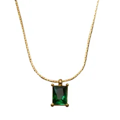 【グリーン × ワンサイズ】[Cream dot. クリームドット公式] ネックレス レディースステンレス製 金属アレルギー つけっぱなし サージカルステンレス ショート チェーン キュービックジルコニア スクエアビジュー 多面カット 大人