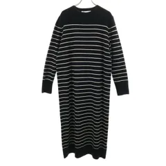 ZARA ザラ ボーダー柄 長袖 ニット ワンピース L ブラック レディース 古着