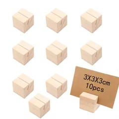 【迅速発送】YIXINLYMY 木製 カードスタンド メモスタンド カード立て 10個入 天然木 メモクリップ 写真立て カードスタンド 名刺ホルダー テーブルナンバーホルダー 机上用品 文房具 (正方形)