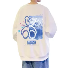 Size:M_Color:#H13-ホワイト [Aaronlive] メンズ パーカー 長袖 トレーナー メンズ 丸襟 Tシャツ 大きいサイズ かわいいクマの絵柄 人気 プルオーバー トレーナー カジュアル 快適 ゆったり プルオーバー 春夏秋服 メンズ トレ