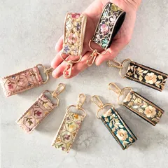 インド刺繍リボン キーホルダー ファスナーチャーム バッグチャーム ミニスマホストラップ