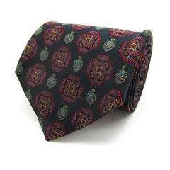 ヴァレンティノ ガラヴァーニ ブランド ネクタイ 小紋柄 紋章柄 幾何学模様 イタリア製 メンズ ネイビー VALENTINO GARAVANI 【中古】