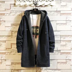 カーディガン メンズジャケット 長袖 メンズコート フード付き 裏起毛 ロング丈 ニット パーカー コーディガンgoodplus134