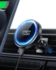 【迅速発送】YOSH Magsafe対応 ワイヤレス車充電器 15W 急速充電 磁気吸着 置くだけでくっつく 360度回転 電波干渉なし 吸着力強化 エアコン吹き出し口 iphone 充電器 ワイヤレス スマホホルダー 車 カーチャージャー ブラック iPho