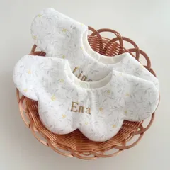 [  floral cotton bib   ]   名入れ無料  送料無料  スタイ  刺繍  ガーゼ  出産祝い  ラッピング  女の子  男の子  360°  ラウンド  360度