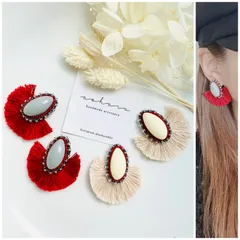 全2色 ビーズ刺繍×フリンジ タッセル ピアス/イヤリング
