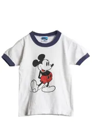 【お得なクーポン配布中!】 80s USA製 ミッキー プリント 半袖 リンガー Tシャツ キッズ M 120cm 程 ヴィンテージ ディズニー オフィシャル キャラクター イラスト 白
