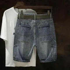 メンズ ファッション 服 男性用 オシャレ シンプル 大人 かっこいい 大きいサイズ ストリート 紳士服 夏 マルチ ポケット デニム ショート パンツ レトロ ミッド パンツ ストレート カジュアル 五分丈 パンツ