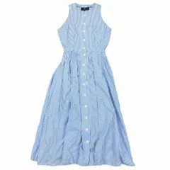 90s 00s RALPH LAUREN ラルフローレン ストライプ柄 シャツ ワンピース ノースリーブ ロング マキシ丈 9 ブルー レディース 【中古】