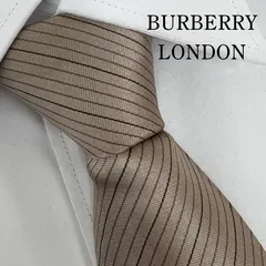 《美品》BURBERRY LONDON (バーバリーロンドン) シルクネクタイ ストライプ柄 ホースロゴ刺繍 ベージュ