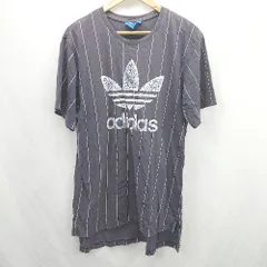 ◇ ⊂Φ adidas アディダス 綿100% ストライプ柄 半袖 Tシャツ サイズ2XO チャコール系 メンズ E  【1506300029868】