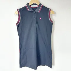 (^w^)b le coq sportif GOLF COLLECTION ルコックスポルティフ ノースリーブ チュニック丈 ポロシャツ ワンピース ロゴ刺繍 シンプル ゴルフウェア ブラック 黒 レディース サイズL