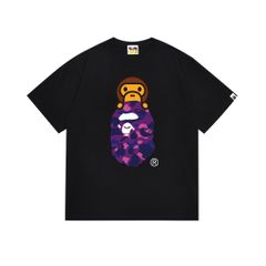 【A BATHING APE 】 2色選択可能  アベイシングエイプ 大人気 BAPEＴシャツ  男女兼用 春夏  半袖 黒 白 ブラック ホワイト ZXC168