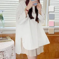 サイドスリットリボンブラウス レディース トップス シャツ 長袖 春 夏 秋 韓国ファッション 10代 20代 30代 オフィスカジュアル 大きいサイズ オーバーサイズ