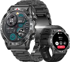 スマートウォッチ 1.43インチAMOLED大画面【腕の懐中電灯 2種ベルト付き 軍用規格 常時表示】コンパス機能 Bluetooth5.3通話 iPhone アンドロイド対応 おしゃれ腕時計 HD旭硝子ガラス 振動と着信音設定 気圧高度計