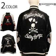 MASTERMIND WORLD × BETTY BOOP レーヨン スカジャン MW25C15-BL100 MASTERMIND マスターマインド ベティブープ レーヨン スカジャン スーベニアジャケット ボクシーフィット Dカン ドクロ スカル 刺繍