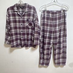 [パジャマ]4:ポロ　POLO 長袖パジャマ　チェック柄　あずき色　Mサイズ