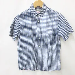 ナノユニバース nano universe シャツ ボタンダウン 半袖 チェック 綿 ブルー ホワイト 青 白 L