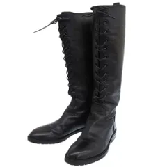 美品 シャネル CHANEL 90年代 ヴィンテージ アーカイブ品 エンボス ココマーク レザー ロングブーツ 23-23.5cm 36.5 黒 編み上げ レア レディース