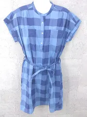◇ Steven Alan × beauty＆youth united arrows コラボ チェック 半袖 膝丈 ワンピース S ブルー ネイビー * 1002799296663 【中古】 【1002799296663】