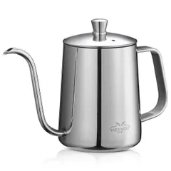 【新着商品】MERMOO YILAN コーヒー ドリップ ポット 2~3人用 600ml コーヒー ドリップ ケトル 蓋付き 人気 ステンレス 細口 珈琲 やかん リップケトル（シルバー）
