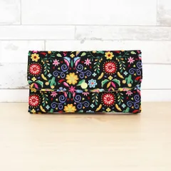 ボタニカル柄 ブラック×マルチカラー マルチケース 母子手帳ケース／お薬手帳ケース／通帳ケース／スリムポーチ／ハンドメイド