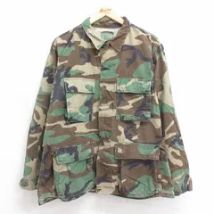 L/古着 長袖 ミリタリー ジャケット メンズ 80s コンバット リップストップ ウッドランドカモ コットン 茶他 ブラウン 迷彩 24sep04 中古 
