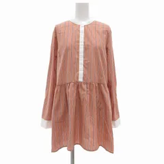 シップス SHIPS 美品 ブロードペプラムストライプブラウス チュニック 長袖 F コーラルカラー /UO