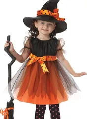 vimare 魔女 キッズ コスプレ 4点 セット ハロウィン ワンピース 帽子 タイツ 女の子( 140)
