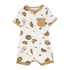 ベビー 男の子柄 半袖 ロンパース 前開き コットン 60 70 80 90 【rpb-152 クッキー&ミルク】