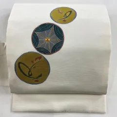 名古屋帯 秀品 丸紋 幾何学模様 金糸 金彩 クリーム 正絹 【中古】