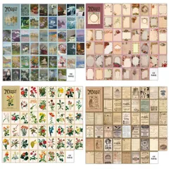 【在庫処分】風景 素材紙 大量 400枚 手帳シール フレークシール 可愛い ミニノート 素材 DIY日記 背景紙 コラージュ カード ステッカー Zolarkar 花、風景画、ボーダーペーパー、リテラル（4本*100枚）