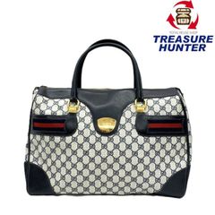 GUCCI(グッチ)　オールドグッチ　2wayボストンバッグ　ネイビー系　 PVC×レザー　ファスナー開閉式　メンズ　レディース 【102057984003】