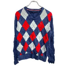 TOMMY HILFIGER ニット セーターSサイズ トミーヒルフィガー Vネック ネイビー アーガイル柄 古着卸 アメリカ仕入 t2411-3544のサムネイル