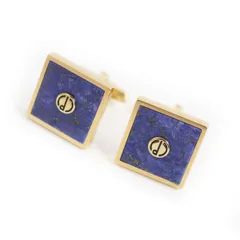 極美品□dunhill/ダンヒル ラピスラズリ ロゴ入り スクエアモチーフ カフスボタン/カフリンクス ゴールド×ブルー ケース付き メンズのサムネイル
