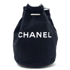 CHANEL 巾着 プールバッグ ワンショルダーバッグ ブラック キャンバス ロゴ プリント ノベルティー