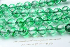 10mm クラック水晶（爆裂水晶） （グリーン） １連（約38cm） パワーストーン 天然石 _R1584-10